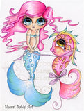 Bubbles & Spot Mermaid My-Besties Fabric Block