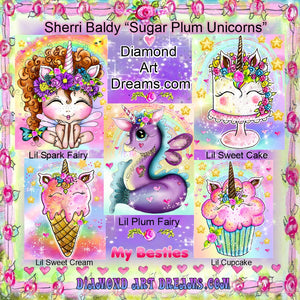 NEW~ FREE SHIPPING ~Premium DIY Mini "Adorable Sugar Plum Unicorns BESTIES" Set of 6 Paintings