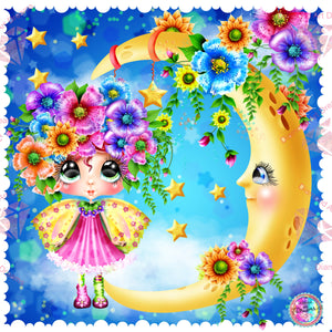 PRE-ORDER~NEW SQUARE DRILLS!!! NEW  SHIPPING~Adorable~ "Besties Moon and Stars Flower Garden DAD298SQ" Diamond Painting By Sherri Baldy