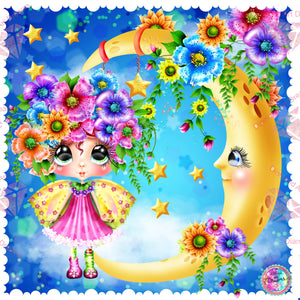 NEW SQUARE DRILLS!!! NEW  SHIPPING~Adorable~ "Besties Moon and Stars Flower Garden DAD298SQ" Diamond Painting By Sherri Baldy
