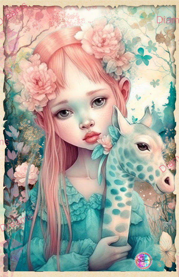 NEW BOX PACKING & NEW  SHIPPING!~Sweet Flower Dreams and Her Pet DAD 327 Diamond Art Painting