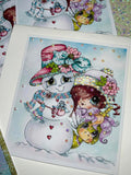 NEW~CARD KIT~DIY~ Made In The USA ~FREE STYLE Creative- WIP UPS Specialty Canvas Kit ~ "Pinky Unicorn  & The Snowman" By Sherri Baldy" DIY Partial Diamonds PRINT KIT