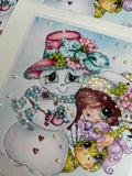 NEW~CARD KIT~DIY~ Made In The USA ~FREE STYLE Creative- WIP UPS Specialty Canvas Kit ~ "Pinky Unicorn  & The Snowman" By Sherri Baldy" DIY Partial Diamonds PRINT KIT