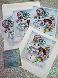 NEW~CARD KIT~DIY~ Made In The USA ~FREE STYLE Creative- WIP UPS Specialty Canvas Kit ~ "Pinky Unicorn  & The Snowman" By Sherri Baldy" DIY Partial Diamonds PRINT KIT