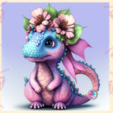 LAST CHANCE!~RETIRING! ~EXCLUSIVE!!!~BEAUTIFUL NEW~ "Adorable Flower Dino 3 DAD 272" Diamond Painting
