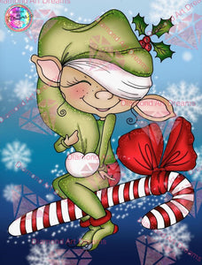 PRE-ORDER~NEW SHIPPING!~Nixie Pixie~ Candy Cane Elf Bestie Diamond Art Painting By Sherri Baldy DAD#138