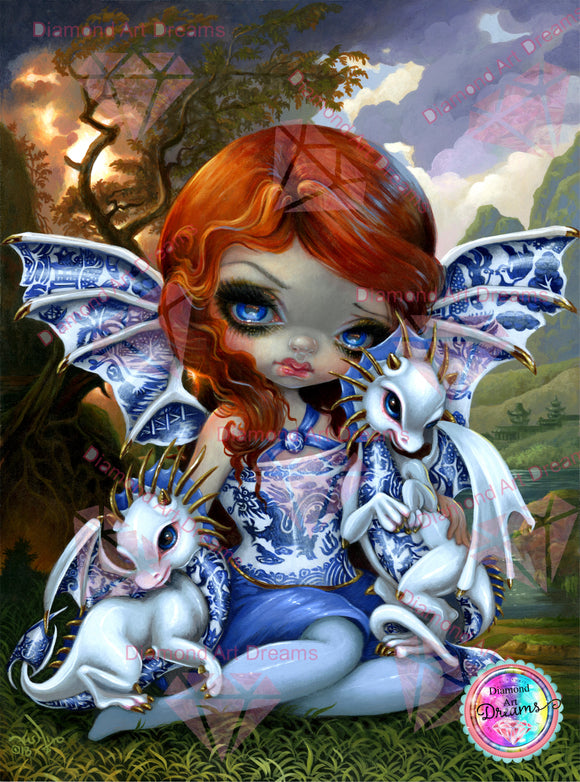PRE-ORDER~NEW SHIPPING!~DAD#185 Jasmine Becket Griffith Blue Willow Dragonlings Diamond Art Painting By Sherri Baldy
