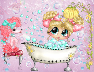 Adorable~ "Fifi Pink Poodle Bubble Bath" Bestie ~ DAD#65 Diamond Painting By Sherri Baldy