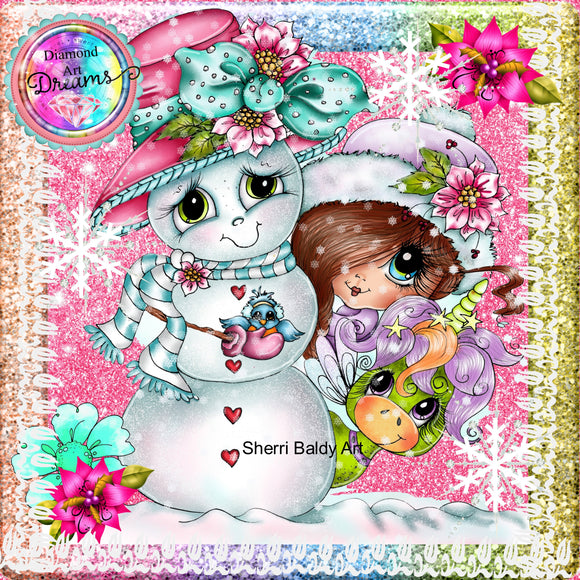 EXCLUSIVE~ NEW!!! SHIPPING! DROP SHIP~The Snowman and the Sweet Unicorn Diamond Art Painting By Sherri Baldy DAD#068