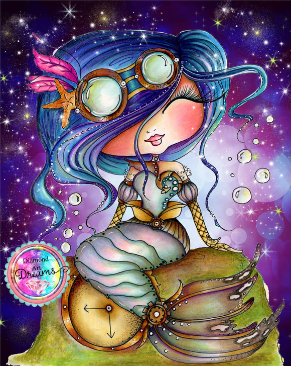 PRE-ORDER~NEW SQUARE DRILLS!!!~SteamPunk Purple Seas Mermaid Bestie DAD#08SQ  Diamond Art Painting By Sherri Baldy