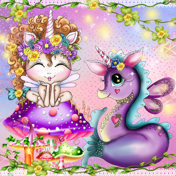PRE-ORDER~EXCLUSIVE~Unicorn Fairy and The Purple Dragon Diamond Art Painting By Sherri Baldy