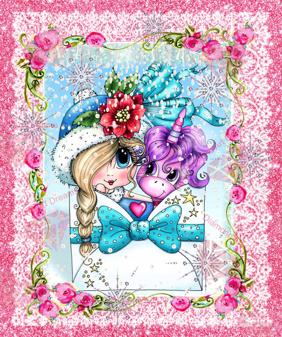 PRE-ORDER~NEW SHIPPING!!! 2.0 NEW~ IN STOCK ~ SPECIAL DRILLS & UPGRADE Canvas! Winter Unicorn Letter Bestie ~Diamond Art Painting By Sherri Baldy DAD#99