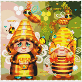 Hand Signed By The Artist~ LIMITED ~EXCLUSIVE!!!~ DAD#126 Honey Bee Besties Gnomes ~ Bestie Diamond Art Painting By Sherri Baldy
